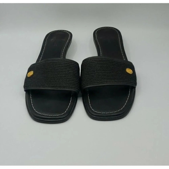 Eric Javits Womens Leather Woven Low Heel Sandals Slides Black Size 10 - Picture 2 of 11